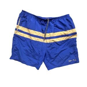 Vintage 90s Nautica Trunks Shorts Mens Large Blue Yellow Logo Nylon Sailing